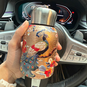 Gourde isotherme de luxe 300 ml en acier inoxydable, style chinois, imprimé paon, mini, écologique, pour cadeau de fête - Product Image 6