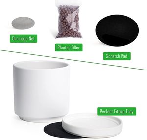 <span class=keywords><strong>Maceta</strong></span> de cerámica blanca para interiores de 6 pulgadas para plantas con orificio de drenaje y platillo <span class=keywords><strong>maceta</strong></span> de cerámica con bandejas para plantas - Product Image 6
