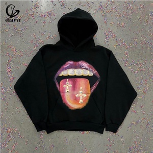 เสื้อสเวตเชิ้ตฮิปฮอปโอเวอร์ไซส์สำหรับฤดูหนาว ผ้าเทอร์รี่หนานุ่ม สไตล์สตรีทแวร์ พิมพ์ลายกราฟิกตัวอักษร ดีไซน์ลิปบลิง ลุคเท่ๆ สไตล์คนเมือง - Product Image 3