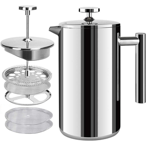 QANA <strong>Coffee</strong> Maker 304 Stainless Steel Insulated <strong>Coffee</strong> Maker with 2 Additional Screens,50 oz (1.5 L), Silver - Product Image 1