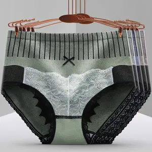 Ropa interior sin costuras <span class=keywords><strong>de</strong></span> tiro medio para mujer con encaje, calzoncillos <span class=keywords><strong>de</strong></span> tubo cómodos, colores <span class=keywords><strong>de</strong></span> contraste, ropa interior <span class=keywords><strong>de</strong></span> algodón con entrepierna y control <span class=keywords><strong>de</strong></span> barriga - Product Image 1