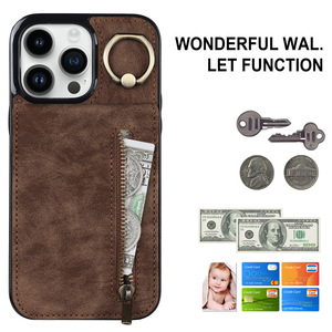 Nouvelle Étui Portefeuille Zippé Créatif avec Anneau Support pour Téléphone <span class=keywords><strong>iPhone</strong></span> 16 15 14 13 12 Pro Max en Cuir PU avec Porte-Cartes - Product Image 2