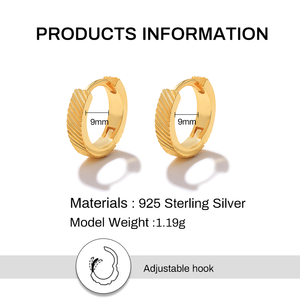 Boucles d'oreilles créoles mini tendance géométriques en zircon, plaqué or 18 carats sur argent sterling, pour femme, cadeau de mariage ou de fête - Product Image 2