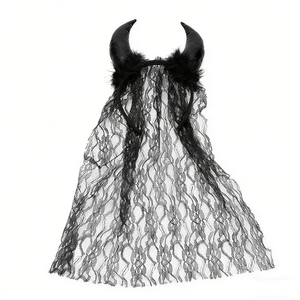 Diadema con Cuernos <span class=keywords><strong>de</strong></span> Diablo y Velo Flotante para Fiesta <span class=keywords><strong>de</strong></span> Halloween, Modelo MPA-0245, Color Negro - Product Image 2