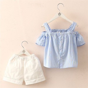 Prix de gros en Inde pour les vêtements pour enfants, ensemble de t-shirts à rayures verticales et de shorts pour filles, provenant d'un fabricant chinois - Product Image 3