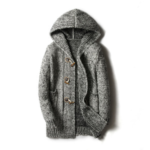 Wholesale Custom Solid Long Sleeved <strong>Cardigan</strong> Plus Size Hooded <strong>Men</strong> Knit <strong>Chunky</strong> <strong>Cardigan</strong> - Product Image 1