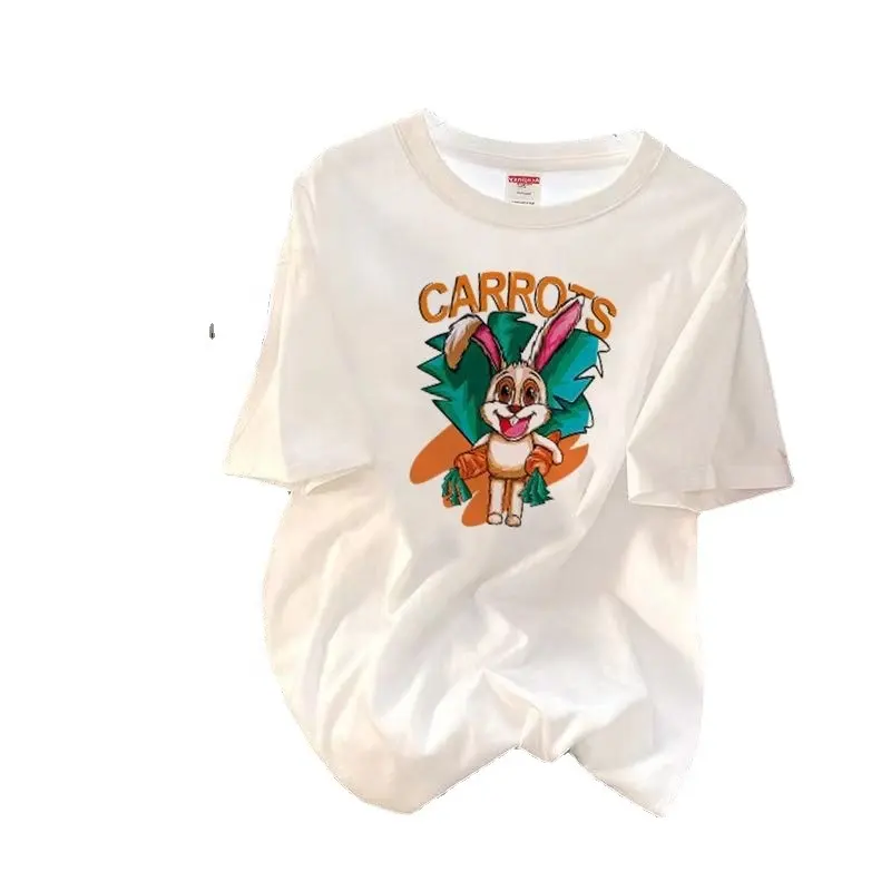 Daily Digital Printing Cartoon Decoration Comfortable Soft Simple Half Sleeve Spandex Women's T-Shirts for Summer
