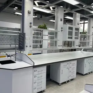 Mesa de trabajo de acero para laboratorio químico, mueble móvil Flexible con diseño de resina acrílica
