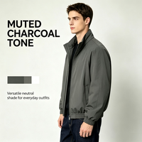 Blouson Bomber Zippé Homme Noir Délavé Dégradé Col Baseball Coupe Rétro Raffinée Ajustée Style Urbain Vêtement d'extérieur