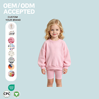 Roze trainingspak voor meisjes, losse trui met ronde hals en biker shorts, zacht katoen, casual sportkleding voor kinderen