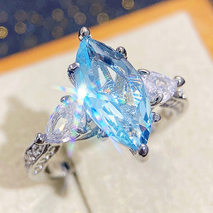 Bague en zircon bleu clair pour femme, bijou élégant pour mariage, déclaration de mode, cadeau de fête - Product Image 2
