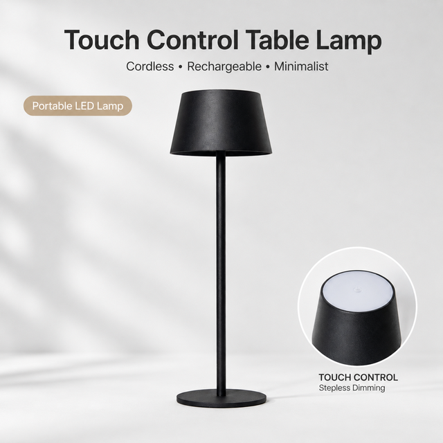 Portable Rechargeable Cordless LED Touch Control Stepless Dimming 3 Colors Metal Dining Cafe Restaurant Hotel Decor Table Lamp