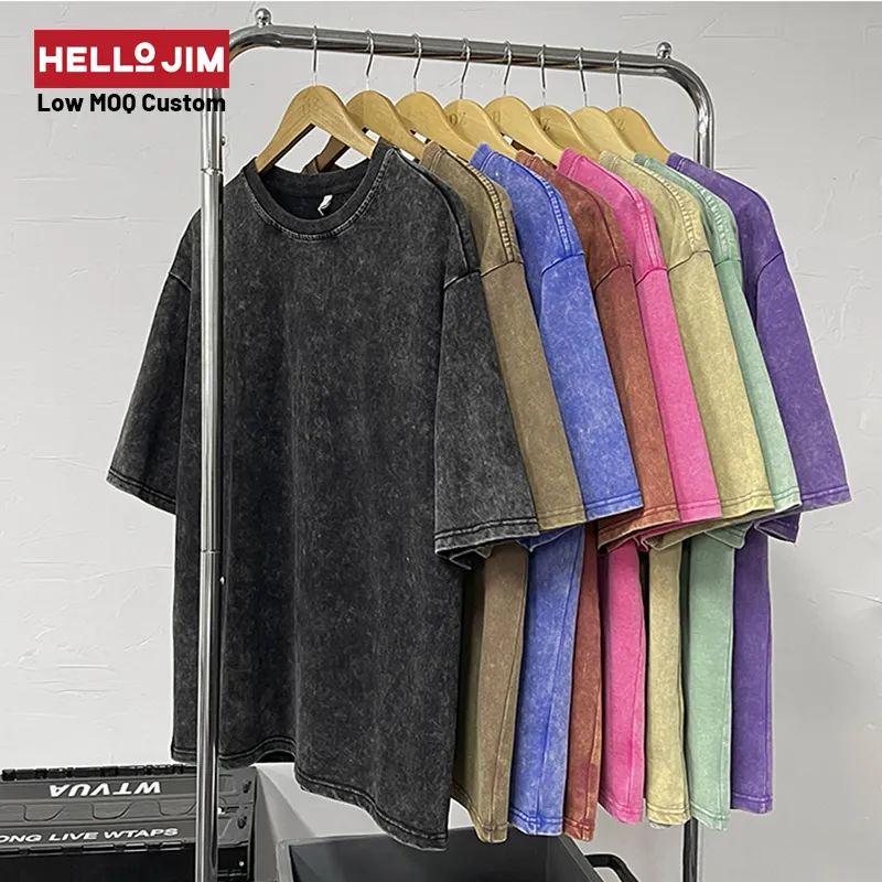 HELLOJIM High Quality Streetwear Casual Retro Acid Wash Tshirt Men Cotton Blank Clothes Custom Logo Oversized Vintage T Shirt