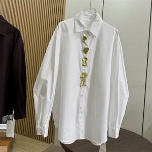 Camicette di Cotone con Paillettes Rimovibili di Design di Lusso, Tendenza Primavera 2026, Manica Lunga, Top Bianco e Nero per Donna - Product Image 4