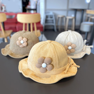 Cappello a Secchiello per Bambina in Stile Coreano con Applicazioni in Velluto a Coste, Traspirante e Caldo, Protezione Solare per Primavera, Autunno e Inverno - Product Image 3