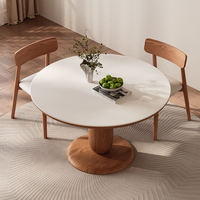 Ensemble de table à manger ronde moderne en bois massif et pierre frittée, écologique et durable, pour 6 personnes