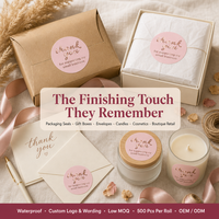 Autocollant UV auto-adhésif en gros, impression personnalisée 'Merci', autocollant en papier étanche avec feuille d'or rose pour petites entreprises