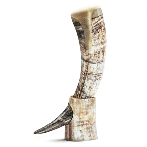 Coupe à boire artisanale en corne de buffle naturelle et écologique avec support en corne brute, style viking, imitation antique, décoration - Product Image 1