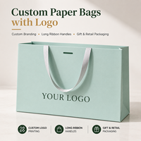 Sacs en papier kraft personnalisés avec longues poignées Ccpack, vert menthe de luxe, épaisseur 1 mm, poignée en ruban écologique, sac de shopping, sac cadeau pour la vente au détail