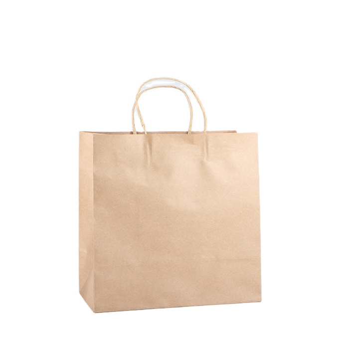Cheap Recycled Custom Logo Printed Grocery Shopping Packaging Brown Kraft Paper Bag With Handles