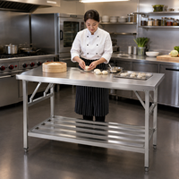 Table de travail en acier inoxydable à double niveau avec pieds carrés, qualité restauration 304, pour cuisine de cantine, fournie directement par l'usine