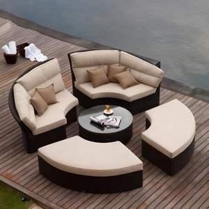 Venta al por mayor de alta calidad PE ratán impermeable <span class=keywords><strong>playa</strong></span> <span class=keywords><strong>desmontable</strong></span> redondo <span class=keywords><strong>tumbona</strong></span> con dosel jardín Patio piscina - Product Image 2