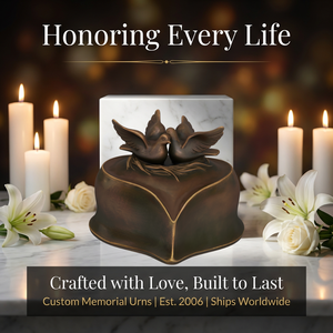 Urna Conmemorativa de Resina Tono Bronce Hecha a Mano con Doble Capacidad y Corazón de Palomas, Urnas Personalizadas para Parejas para Funerarias Premium - Product Image 2