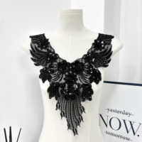Applique de col en dentelle brodée à la main avec perles et sequins dorés, pour la confection de cols de vêtements DIY, Abaya, Kaftan, Robe musulmane