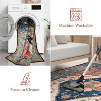 Tapis vintage oriental résistant aux taches, bleu, grand, antidérapant, lavable, pour salle à manger, bureau, chambre, décoration intérieure