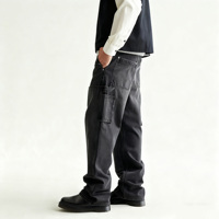 Pantalons de travail en denim pour hommes de haute qualité, personnalisés, à double genouillère, coupe large, jambe droite, cargo, pantalon de charpentier pour hommes