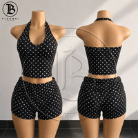 Ensembles de vêtements de détente Y2K en 2 pièces avec logo personnalisé, haut à bretelles rayé en coton de haute qualité et mini-jupe, ensembles de shorts pour femmes