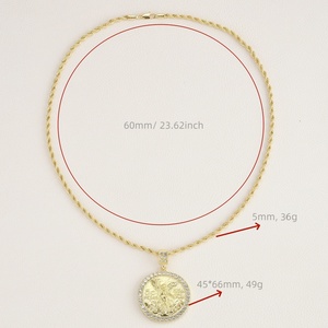 Collar mexicano con colgante de moneda de oro de 50 pesos, chapado en oro de 18 quilates, cadena de cuerda cubana grabada de doble cara Vintage Hip Hop para niños - Product Image 6