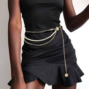 โซ่คาดเอวผู้หญิง ประดับมุกเทียม โลหะ โซ่คล้องตัว สำหรับงานปาร์ตี้ เครื่องประดับแฟชั่น หลายชั้น - Product Image 1