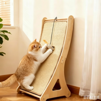 Griffoir vertical moderne en bois massif pour chat, hauteur réglable, résistant à l'usure, sans copeaux, avec corde en chanvre, arbre à chat et jouet