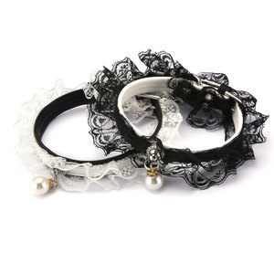 Collar de Encaje Blanco Ajustable para Perros y Gatos Pequeños, Estilo Elegante con Adorno de Perla - Product Image 5