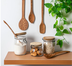 ชุดโถแก้วสำหรับห้องครัวพร้อมฝาปิดที่ทำจากไม้และถังสีดำภาชนะเก็บอาหารที่ปิดสนิทสำหรับขนมขบเคี้ยวคุกกี้ใช้ - Product Image 2