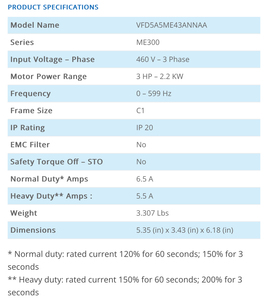 ME300 ซีรีส์ 3 เฟส 2.2 กิโลวัตต์ 380-480 โวลต์ ได้รับการรับรองมาตรฐาน CE IP20 VFD5A5ME43ANNAA - Product Image 5
