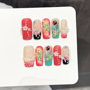 <span class=keywords><strong>Uñas</strong></span> postizas cortas reutilizables <span class=keywords><strong>de</strong></span> cobertura completa francesa, hechas a mano, con diseño 3D <span class=keywords><strong>de</strong></span> mariposa y flor, degradado rosa y azul, con diamantes <span class=keywords><strong>de</strong></span> imitación PMMA. - Product Image 6