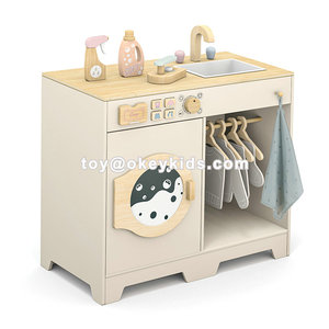 Station de lavage <span class=keywords><strong>en</strong></span> <span class=keywords><strong>bois</strong></span> avec machine à laver double fonction, surface de dessin <span class=keywords><strong>en</strong></span> tableau noir, séchoir suspendu et bacs de tri W10L284 - Product Image 3