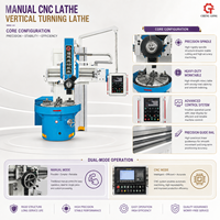 Tour CNC manuel robuste à tourelle verticale, avec table rotative à quatre mors, rail transversal et tête porte-outils à volant