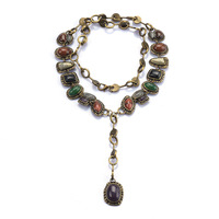 Collier long de style rétro européen américain pour femmes en métal incrusté de pierres précieuses conception transfrontalière en alliage déclaration chaîne de chandail