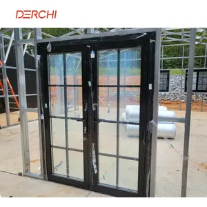 DERCHI Porte moderne en verre trempé à double vitrage Design Porte française à double battant en aluminium