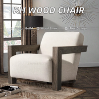 Fauteuil simple moderne américain DISHI, fauteuil en bois massif, fauteuil de luxe léger en coton et lin, fauteuil de loisirs personnalisable pour la chambre à coucher