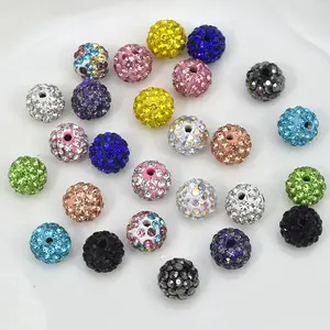 High Quality 10mm 12mm 14mm Colorful Spacer Loose Beads DIY Bracelet Disco Ball Pendants Dress Rhinestones Ball Beads