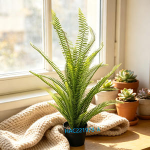 Fausse fougère de Boston avec pot en plastique, 38 feuilles, plante artificielle avec faux <span class=keywords><strong>sol</strong></span>, sans <span class=keywords><strong>entretien</strong></span>, pour la décoration intérieure de chambre et de bureau - Product Image 1