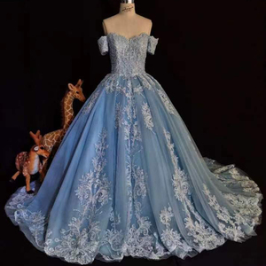Robes de soirée 9508 2022, col rond, dentelle, épaules dénudées, manches courtes, longueur maxi, couleur unie, robe de soirée en mousseline de soie - Product Image 1