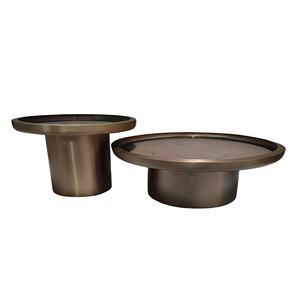 שולחן צד עגול קלאסי בצבע זהב עתיק עם משטח עליון, שולחן קפה לסלון, ריהוט לסלון, בסיס לשולחן תה - Product Image 1