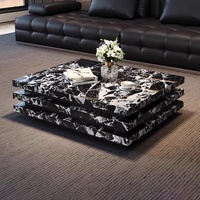 Table basse rectangulaire en marbre véritable, style moderne et minimaliste, luxe léger, sans assemblage, BTCT013, pour la maison ou l'hôtel