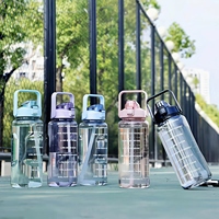 Bouteille d'eau en plastique de grande capacité 2L, étanche, avec poignée, idéale pour la motivation, le fitness, la gym et les sports de plein air