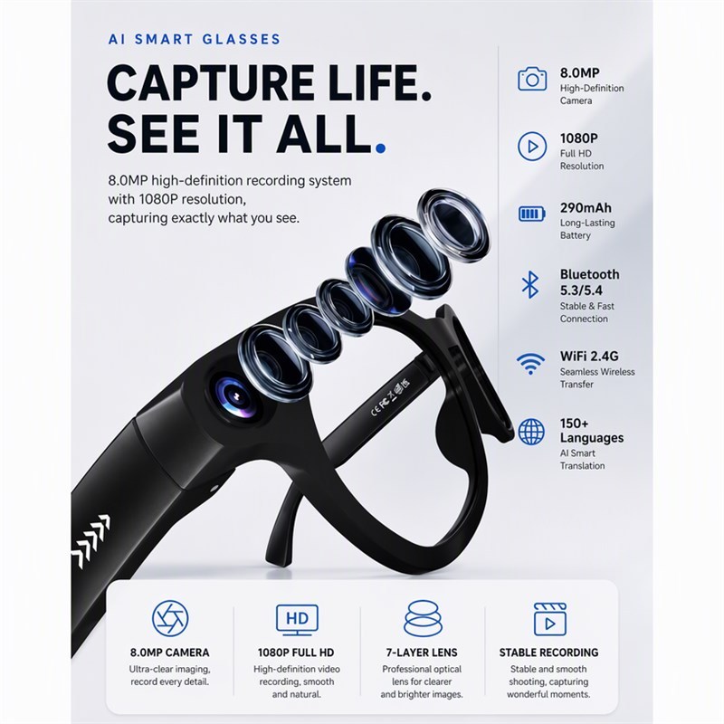 Ai Smart Glasses Camera hd 4k 1080p Video Recording Built-in ChatGPT Smart Ai Glasses with Ai Assistant and Translator · image 2